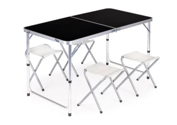 Folding Camping Table and 4 Stools Set MultiGarden, Black