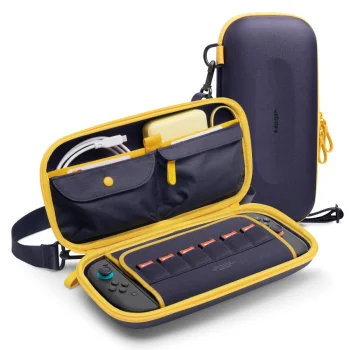 Spigen Nano Pop Pro Pouch Bag for Nintendo Switch 2 - Navy Blue and Yellow