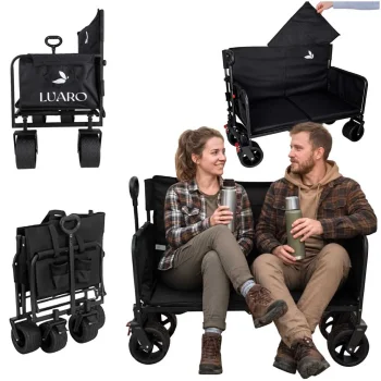 Luaro Folding Transport Wagon with Seat and Backrest, Black