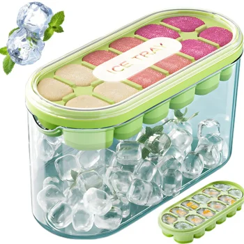 Silicone Ice Cube Tray with Lid and Storage Bin for Freezer