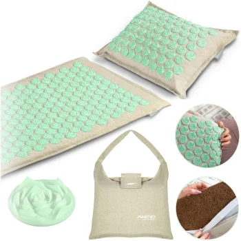 Neo-Sport Acupressure Mat and Pillow Set 190201, Grey-Mint