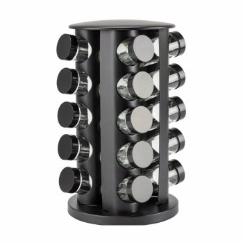 Rotating Spice Rack Organizer with 20 Jars and Stickers, Black