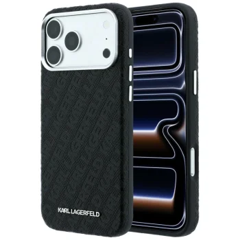 Karl Lagerfeld Grained Allover Logo MagSafe Case for iPhone 17 / 18 Pro Max - Black