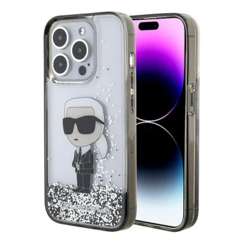 Karl Lagerfeld iPhone 15 Pro Case Liquid Glitter Ikonik, Transparent