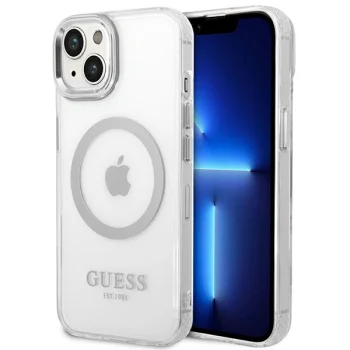 Guess Metal Outline MagSafe Case for iPhone 14 Plus - Silver