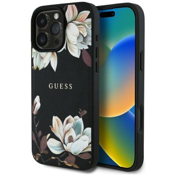 Guess Grained Printed Flower Pattern MagSafe Phone Case Cover iPhone 16 Pro Max black