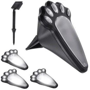 Solar LED Garden Paw Print Lights, 4 Pcs, Black