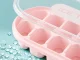 Silicone Ice Cube Tray with Container and Lid, 12 Cubes, Pink