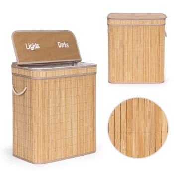 Modernhome Bamboo Laundry Basket, 100L, 2 Compartments