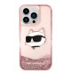 Karl Lagerfeld iPhone 14 Pro Case Liquid Glitter Choupette Pink