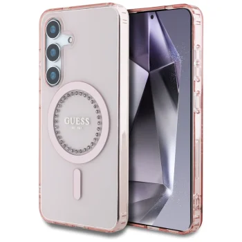 Guess Rhinestones MagSafe Case for Samsung Galaxy S25, Pink