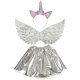 Unicorn Costume for Girls Dress Up Outfit with Skirt Wings and Headband, Silver