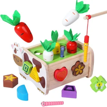 Bakalu KZ1031 Wooden Cow Sorter with Carrots and Worms