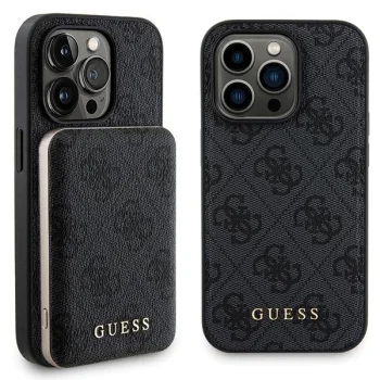 Apple iPhone 15 Pro Max 6.7'' Guess 4G Metal Logo + 5000mAh MagSafe Power Bank Case Cover, Black