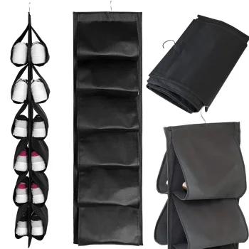 Hanging Shoe Organizer for Wardrobe, 12 Pairs, Black