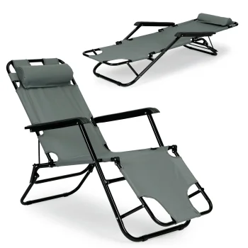 Multigarden Garden Lounger with Headrest, Foldable, Grey