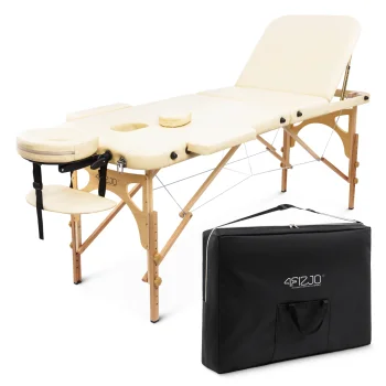 4FIZJO Wooden Massage Table with Adjustable Section 60 cm, Beige