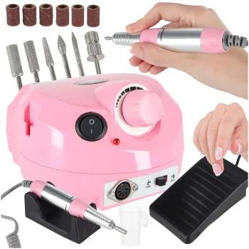 Electric Nail Drill 65W with 6 Bits, Pink