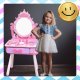 Kids Wooden Play Makeup Cosmetic Dressing Vanity Table with Accessories, Pink