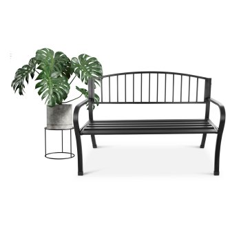 Metal Garden Bench with Backrest for Patio and Balcony, Black