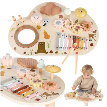 Wooden Musical Educational Table with Xylophone and Drum