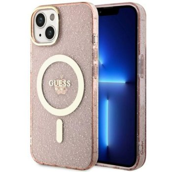 Apple iPhone 14 Plus 6.7'' Guess Glitter Gold MagSafe Case Cover (GUHMP14MHCMCGP), Pink