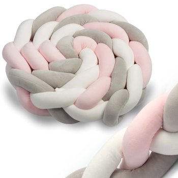 Ricokids Braided Cot Bumper Bed Snake, 2m, Pink and Grey