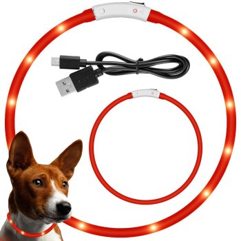 LED light-up collar for dogs and cats, adjustable, USB, 47 cm, red