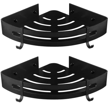 2x Corner Bathroom Shower Shelf – Matte Black