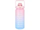 Motivational Water Bottle with Straw 2000 ml, Pink-Blue