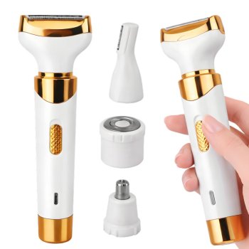 4-in-1 Women's Epilator and Electric Shaver USB Rechargeable, White Gold