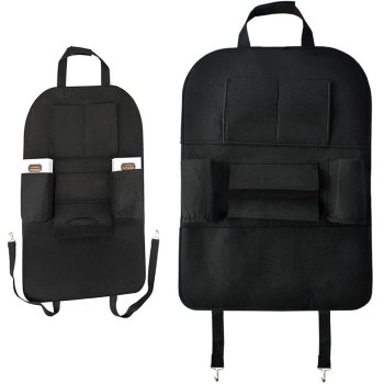 Felt Car Backseat Organizer with Kick Mat Seat Protector, Black