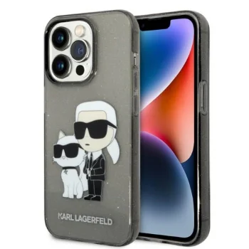 Karl Lagerfeld Glitter Karl&Choupette Case for iPhone 14 Pro - Black