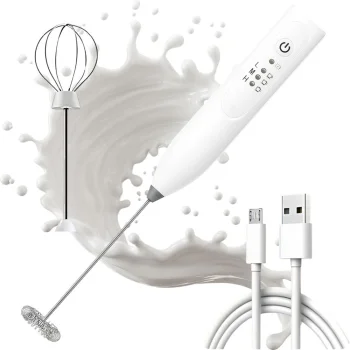 Electric Milk Frother and Hand Mixer, Rechargeable, White