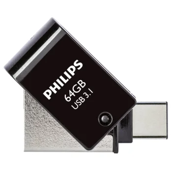 Philips 2-in-1 OTG USB Flash Drive 64GB, USB 3.1 / USB-C, Midnight Black