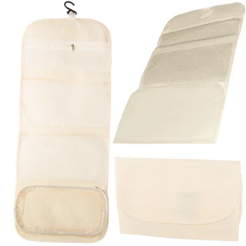 Foldable Travel Toiletry Bag with Hanging Hook, Beige