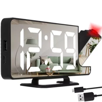 Izoxis 19576 LED Alarm Clock with Projector and Mirror, Black