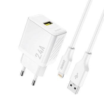 Dudao A23LEU 2.4A GaN EU USB-A Wall Charger with USB-A to Lightning Cable - White