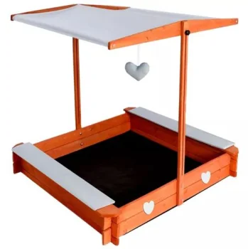 Iso Trade Folding Wooden Sandbox with Canopy, 118x118 cm