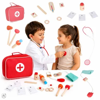 Wooden Doctor Play Set for Kids with Storage Bag, 16 Pieces