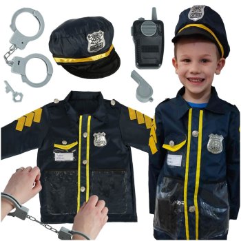 Police officer costume set with accessories for children 3–8 years