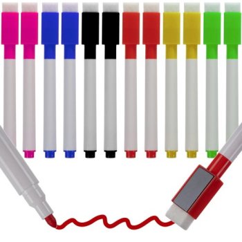 Magnetic Dry Erase Markers with Eraser Caps, Set of 12, Maaleo 21646