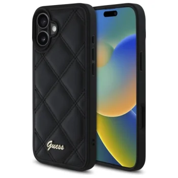 Guess iPhone 16 Plus Case Quilted Metal Logo, Black