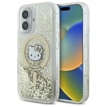 Hello Kitty iPhone 16 Case Liquid Glitter Fever MagSafe, Gold