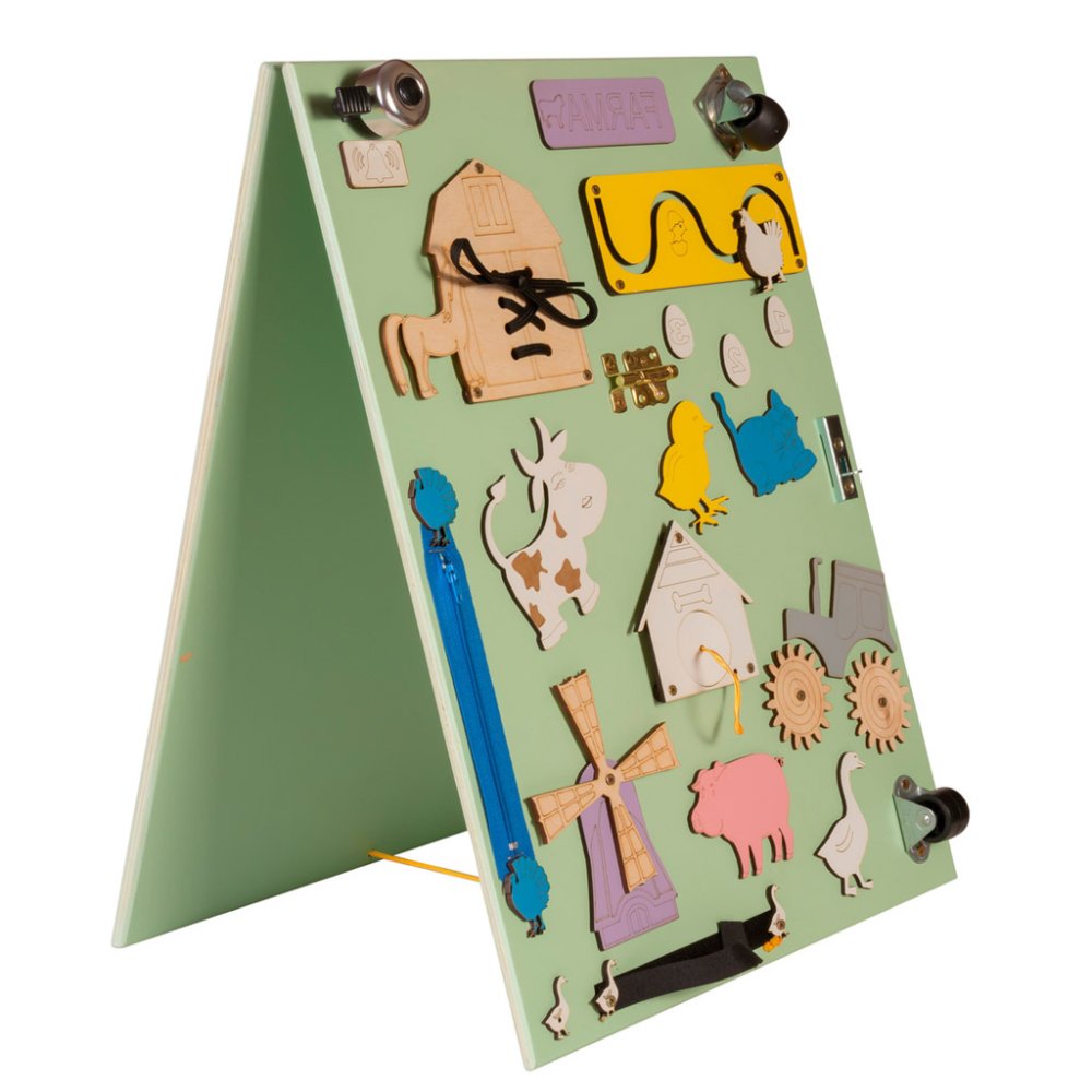 Double-Sided Wooden Farm Busy Board with Chalkboard, 28x37.5x50 cm, green (2)