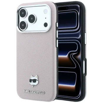 Karl Lagerfeld Grained Choupette Head Metal MagSafe Case for iPhone 17/18 Pro Max - Pink