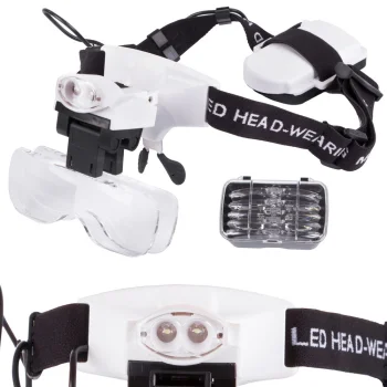 Watchmaker Magnifier Glasses with 2 LED and 5 Interchangeable Lenses, Black/White