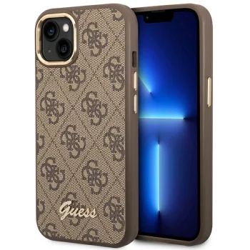 Guess 4G Vintage Gold Logo Case for iPhone 14 Plus - Brown