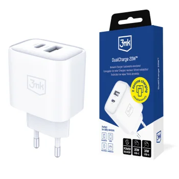 Wall Charger 3mk DualCharge 20W USB-C USB-A PD3.0 QC 3.0 PPS - White