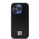 DKNY iPhone 15 Pro Case Leather Monogram Pattern Metal Logo MagSafe, Black